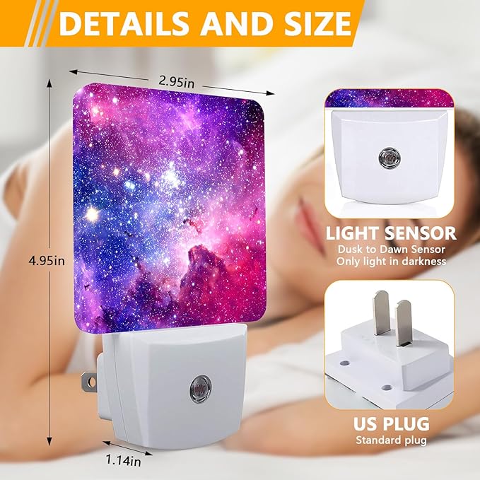 Purple Galaxy Space Night Light, Plug-into Nightlight White LED Lamp, Energy Efficient Decor Desk Lamp for Bedroom Hallway Stairs Bathroom