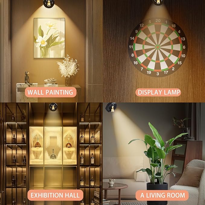 2-Pack Wireless LED Spotlight Rechargeable Picture Lights Indoor, Plant Lamp with 2 Remote, Dimmable Spot Lights with Timmer for Wall Display Painting Dartboard Artwork Accent Closet