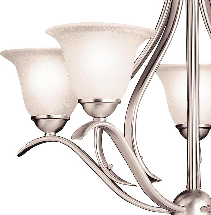 Kichler Dover 23" Chandelier in Brushed Nickel, 5-Light Classic Foyer or Dining Room Chandelier with Etched Seeded Glass, (23" H x 24" W), 2020NI