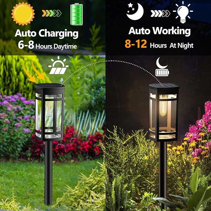 EXCMARK 12 Pack Solar Lights Outdoor Waterproof for Garden Pathway Walkway Driveway Yard Lawn Decorative Landscape Lighting. (Warm White Light, 12)