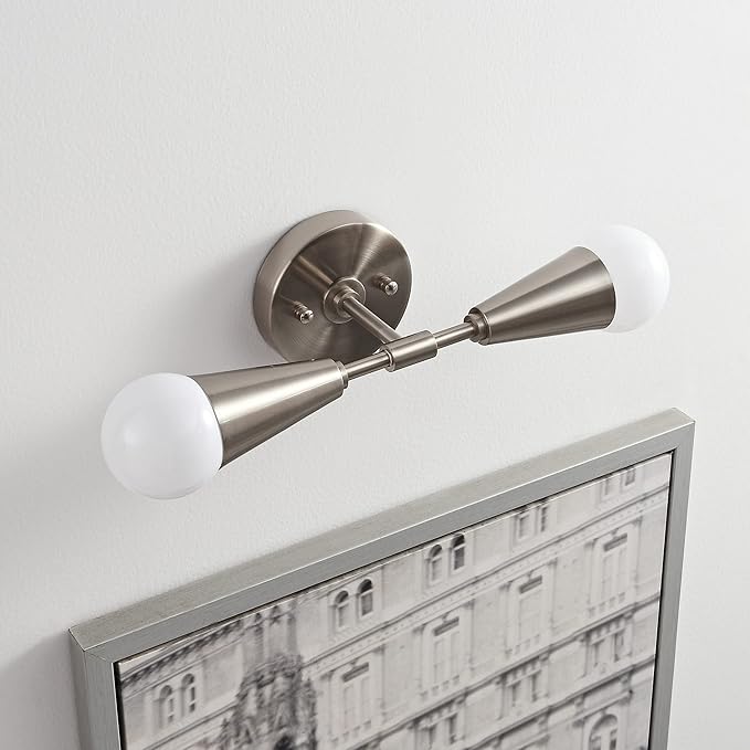 BRIGHTTIA Vicky 2 Light Cone Socket Wall Sconce - Mid Century Modern Fixture for Wall & Ceiling - Minimalist Edison Lamp for Hallway and Bathroom Vanity - Brushed Nickel (BW0027-2N)