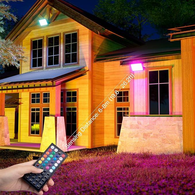 50W LED Flood Light Outdoor, 2700K Warm White RGB Flood Lights with Remote, DIY Color Changing Outdoor Lights, IP66 Waterproof Uplights for Events, Uplighting for Christmas, LED Stage Lights 2 Pack