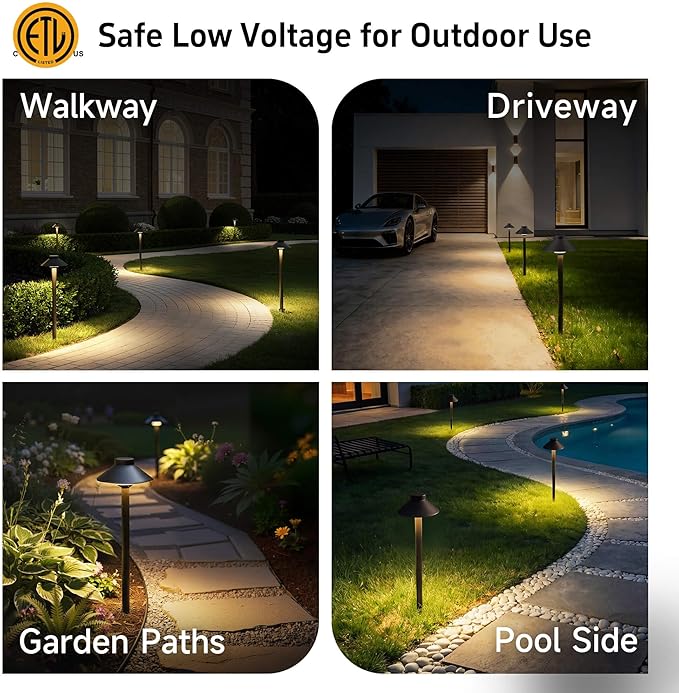 Gardenreet Low Voltage Landscape Lighting Brass - 12v Pathway Lights Waterproof, Hard Wired Path Light Outdoor, Mushroom Bronze for Exterior Area Patio House with 3W 5000K Daylight G4 Bulb (4 Pack)