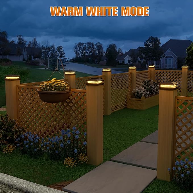 APONUO 4x4 Solar Post Cap Lights, 12 Pack Black for Wood/Vinyl Posts - IP64 Waterproof, 3000K Warm White LED, No-Wire Fence Lights & Deck Lights for Patio Garden Yard Patio