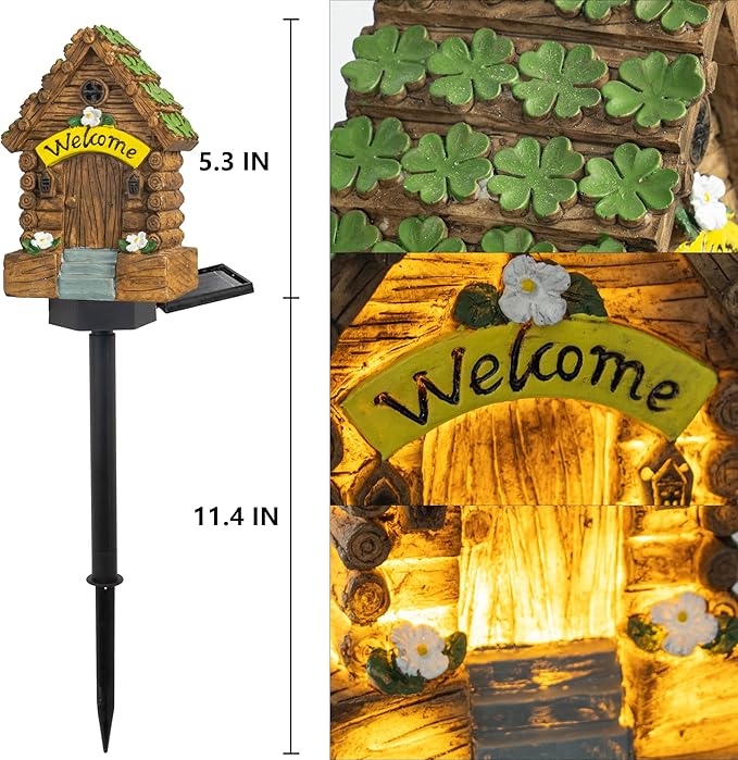 Dazzle Bright Fairy Garden House, 16" Glow in The Dark Cottage with Solar LED Light, Beautiful Miniature Garden Decoration for Indoor or Outdoor Gardens