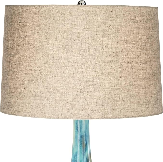 Possini Euro Design Kenya 29 1/2" Tall Modern Coastal Tropical End Table Lamps Set of 2 Blue Green Ceramic Beige Shade Living Room Bedroom Bedside Nightstand House Office Home (Colors May Vary)