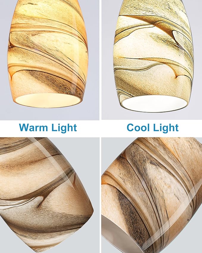 Oval Glass Pendant Lamp Shade - Grey Blue Art Glass Light Covers for Kitchen Island Pendant Light Replacement (Light Brown)