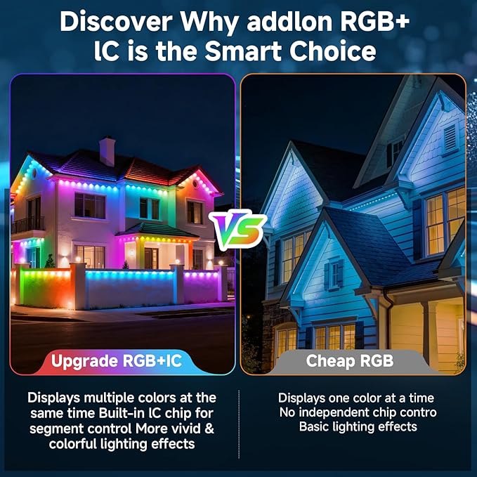 2026 Permanent Outdoor Lights, 50ft RGBIC Smart LED Lights, IP67 Waterproof, App/Box/Remote Control, Outdoor String Lights, DIY Lights for House Christmas Decor