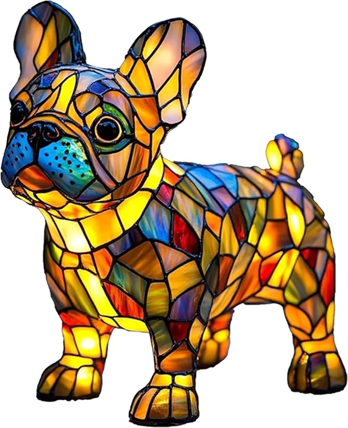 Corgi Lamp & Dog Breed Night Lights - Stained Resin Tabletop Lamp with Warm Ambient Glow, Vintage Animal Decor for Bedroom/Office, Bulldog