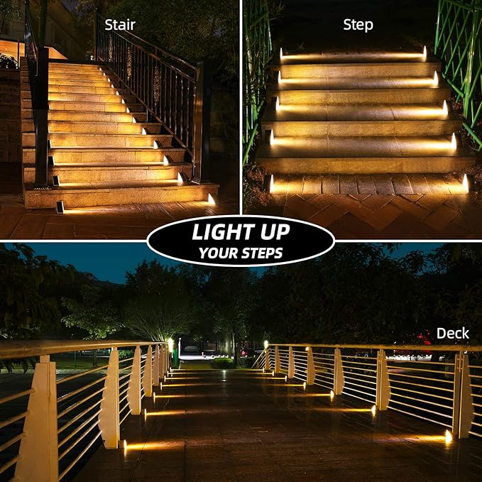 NIORSUN Solar Step Lights 8 Pack, Outdoor Stair Lights Waterproof IP67 with Auto On/Off - 3000K Warm White for Steps, Stairs, Deck, Patio, Yard, Porch, Garden, Sidewalk, Front Door