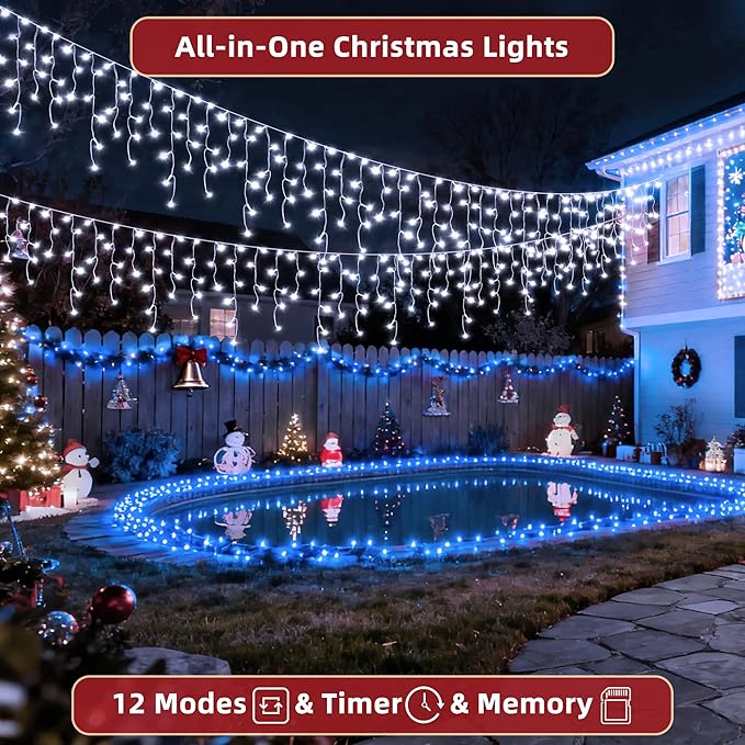 1620 LED Christmas Lights Outdoor 164 FT with 360Drops, Christmas Decorations Hanging Lights 12 Modes, Dimmable Outsite Fairy String Lights for Wedding Party Holiday Winter Wonderland Decor Cool White