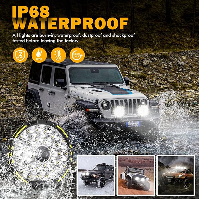 Auxbeam 360-PRO Series 9 Inch Round Off Road Lights, 270W LED Driving Lights 37776LM Spot Flood Combo Light Bar, Auxiliary Light Pods Bumper Work Lights Offroad Lighting