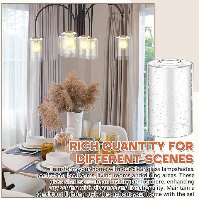 8 Pcs Clear Bubble Seeded Glass Shade Replacements for Pendant Light Fixtures Glass Lamp Shade Cover, 1-5/8 Inch Fitter E26 Base, 4"w x 6"h, Replacement Lamp Globe for Chandelier Wall Sconce