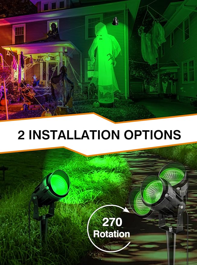 Christmas Green Landscape Lights Outdoor, 7W 110v 120V LED Landscape Lighting IP66 Waterproof Outdoor Spotlights for Garden Yard Pathway Tree, 4 Pack/ Green Landscape Lights,Directly sold by Factory