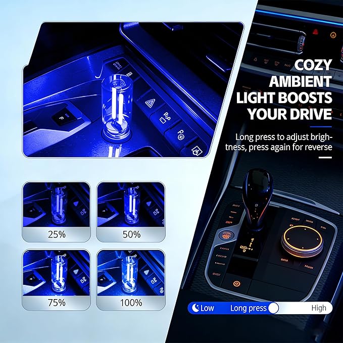 4 PCS Car USB Light Blub, Plug-in LED Ambient Lighting with Touch Dimming. The Brightness Can Be Adjusted Making It for Cars, Bedrooms, Hallways(2Blue&2Purple)