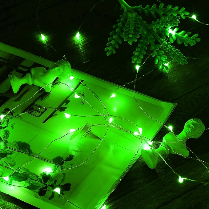 Mini St. Patrick's Day Fairy Lights Battery Operate, 2 Pack Copper Wire 3*AAA Battery Powered Led Starry Fairy String Lights for Bedroom, Christmas, Party, Wedding, Decoration(5m/16ft Green)