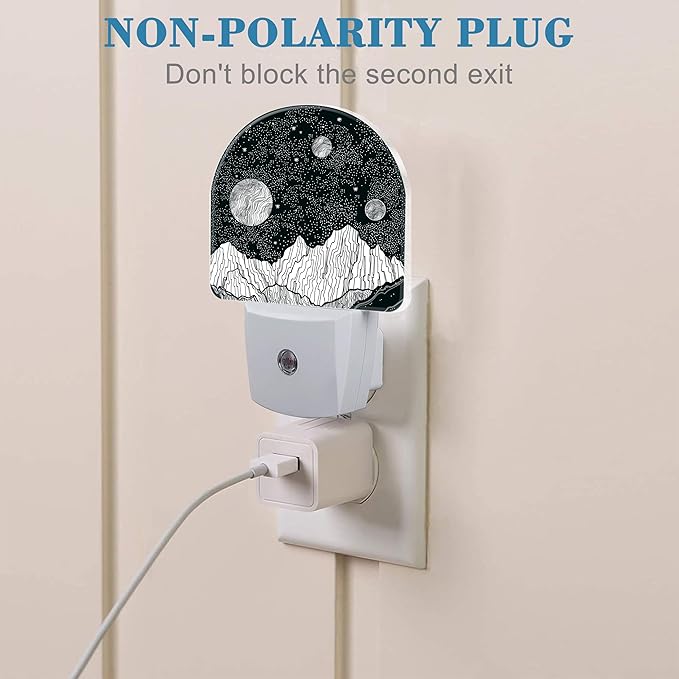 Mountains and Starry Sky Night Light Plug into Wall with Dusk to Dawn Sensor Cute Nightlight for Kid Girls Boys Women Men Room Decor, Hallway, Kitchen, Bathroom, Nursery, Stairs