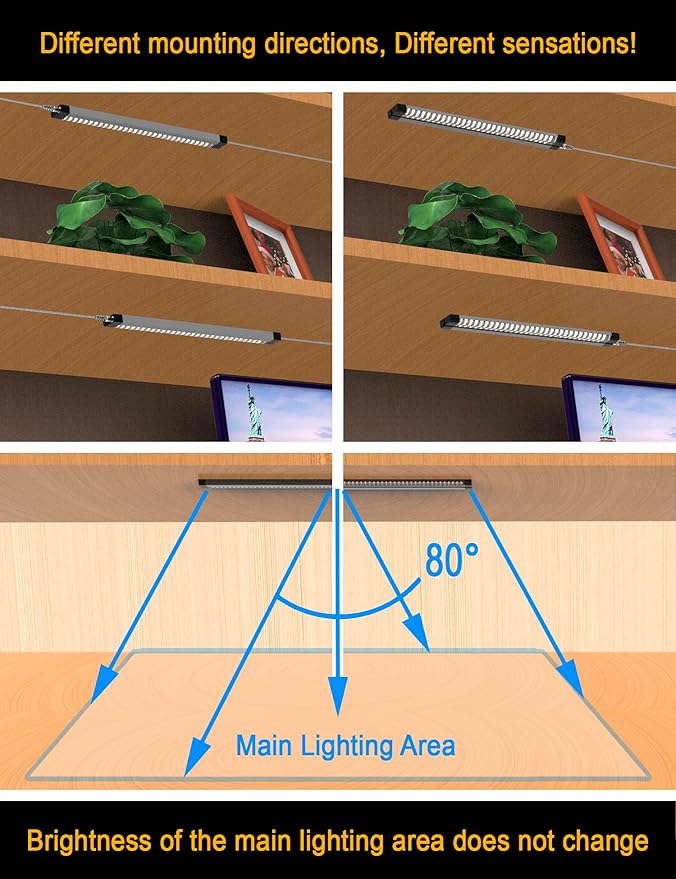 EBD LED Under Cabinet Lights Hardwired Built-in Adjustable Cable Midway Input Under Counter Lights for Kitchen Sink Light 9 Pcs 4050 Lm 6500K Super-Bright for Closet Shelves Shelf Locker & Bookcase