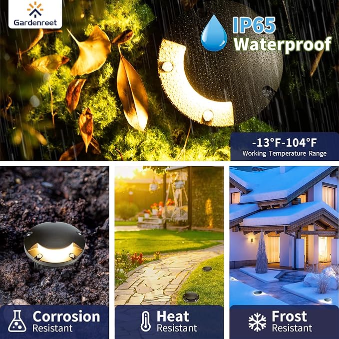 Gardenreet Landscape Well Lights Outdoor - Brass Weathproof Low Voltage In Ground Lighting, LED 12V Turret Top Fixture, Antique Bronze for Deck Floor Pathway with 2700K Warm White MR16 Bulb