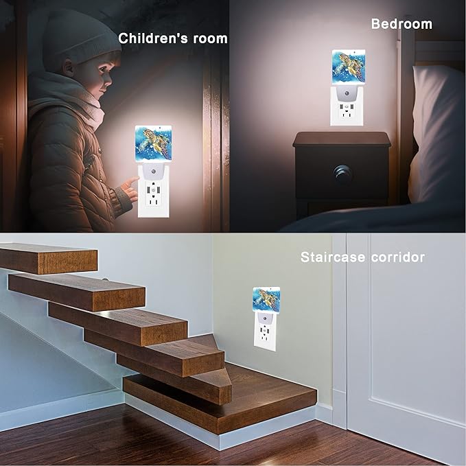 Turtle Night Light,Watercolor Sea Turtle Night Lights 0.5W Sleep Friendly for Boys Girls Led Night Light Dusk to Dawn Sensor Nightlight for Stairway/Hallway/Kitchen