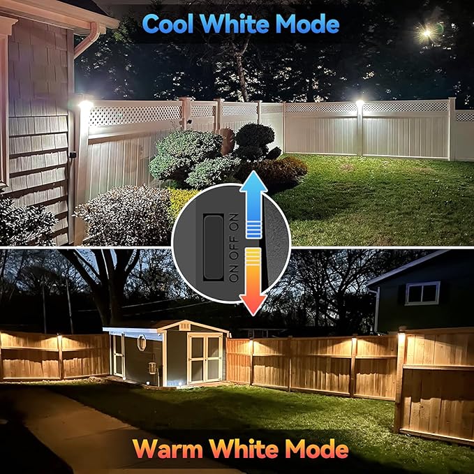Bridika Solar Fence Lights - Warm White & White, Outdoor Wall & Step Lights, Waterproof for Backyard, Wall, Patio, Deck Railing, Stair (1 Pack)