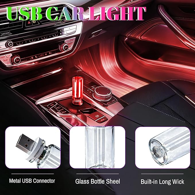 4PCS USB Car Light, Plug-in Touch Dimming USB LED Night Light Bulb, Portable Car Atmosphere Lighting Kit, Suitable for Car, Bedroom, Hallway, Outdoor, Party Decoration (2 Red&2 Green)
