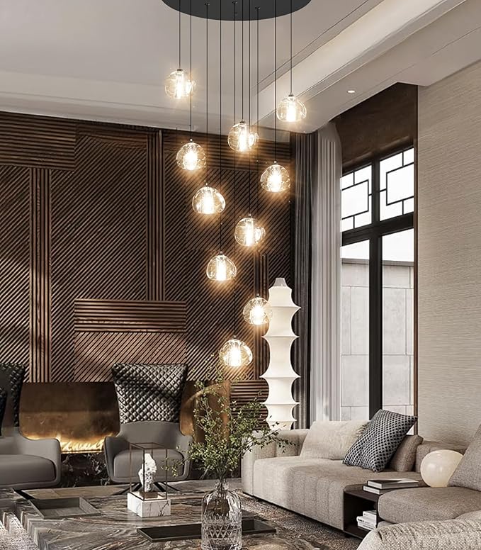 LED Chandeliers for Dining Room Adjust High Ceiling Chandelier Light Fixtures Entrance LED Dimmable Ceiling Pendant Drops Light Remote Lights for Living Room Stairwell 2700K 6000K