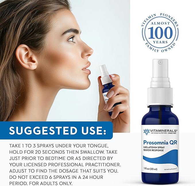 Vitaminerals 133 Prosomnia QR, Natural Melatonin Sleep Aid Spray, 1oz
