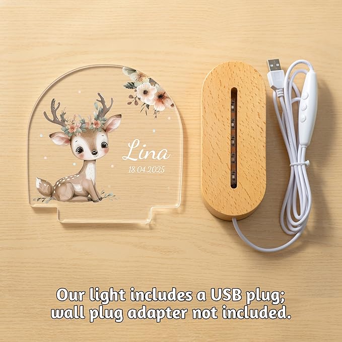 Personalized Baby Gifts Animal Night Light, Custom Name LED Lamp, Perfect Baby Shower Newborn Christmas Gifts for Boys Girls, Safari Jungle Animal Acrylic Plaque Lamp for Bedroom Nursery Decor
