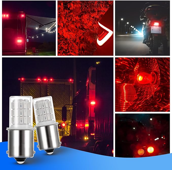 1156 1141 1003 7506 BA15S LED Bulbs Brilliant Red, LED Replacement for 12 Volt RV Tail Brake Lights Camper Trailer Boat Trunk Interior Lights, DC Bayonet Single Contact Base,AC10-24V DC10-30volt,3Pack