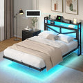 YITAHOME Twin Size Floating Bed Frame with USB Charging Station Storage Headboard and with Led Light, Heavy Duty Metal Platform Bed Frame, No Box Spring Needed, Easy Assembly and Noise Free, Black