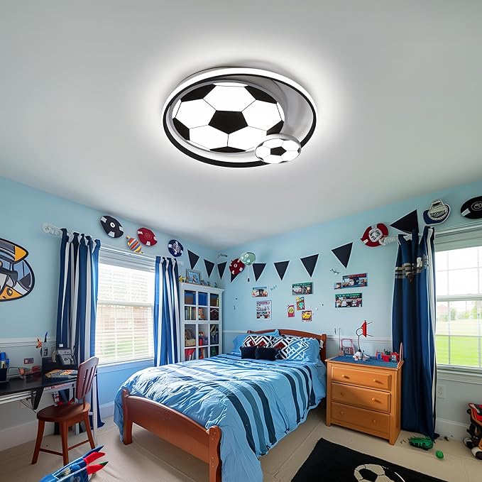 LED Ceiling Light Soccer 19.68in Cartoon Kids Ceiling Light with Night Light 65W Boys Bedroom Light Fixtures Ceiling Mount 3000-6000K Ceiling Lamps for Living Room Nursery Toys Room