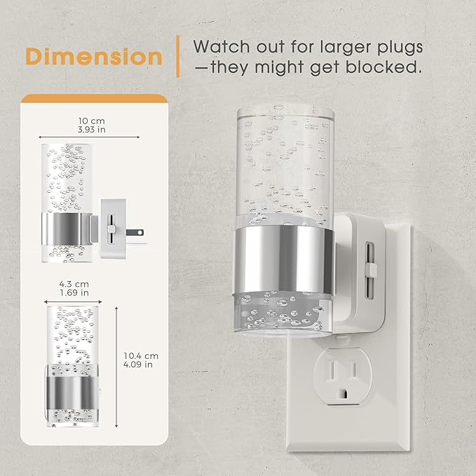 Briignite Night Light, 2 Pack Dimmable Night Lights Plug into Wall, LED Night Light with 0-100 LM Adjustable Brightness, Automatic Night Lights with Dusk to Dawn Sensor, for Bathroom Hallway