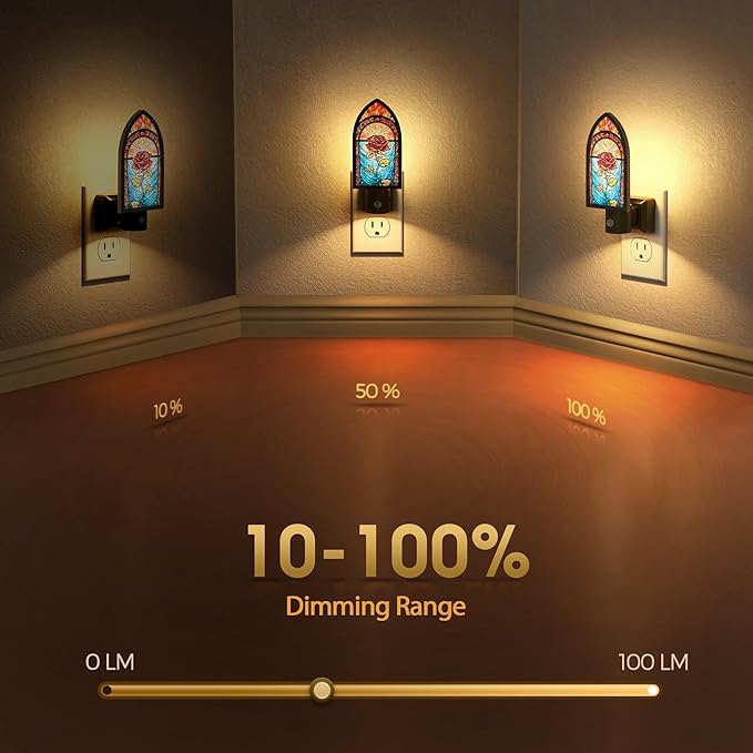 Briignite Night Lights Plug into Wall, Gothic Night Light Vintage Style, Adjustbale Brightness, LED Warm White 3000K Nightlight with Auto On Off Light Sensor, Bathroom, Bedroom, Hallway