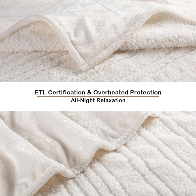 Electric Heated Blanket Full Size - 72"x84", Soft Flannel Heating Blanket, 10 Heating Levels, 1-12 H Auto Shut Off, Breathable Warm and Washable for Bed, White