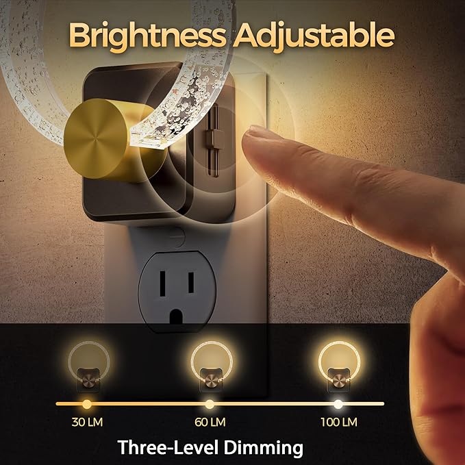 DORESshop LED Night Light，Decorative Night Light Plug Into Wall [2 Pack] with Dusk-to-Dawn Sensor, Dimmable Nightlights, Adjustable Brightness for Hallway, Bedroom,Kids Room,Stairway,Soft White