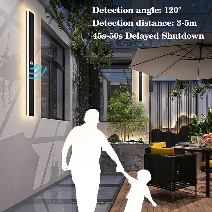 Aipsun 2 Packs Motion Black Outdoor Wall Light 39.4inch Modern LED Exterior Wall Sconce, Long LED Linear Exterior Lights 3000K for House Living Room Corridor