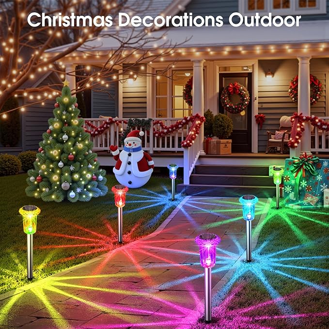 Solar Outdoor Lights, 10 Pack Solar Pathway Lights Outdoor Waterproof, Stainless Steel Stake Lights for Garden Yard Path Walkway Driveway Patio Lawn Decor,Color Changing