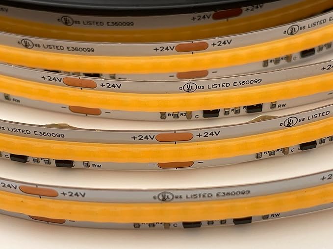 Warm Dim COB LED Tape Light – 3000K to 1800K Dim-to-Warm, Dot-Free Strip, UL Listed, Flexible LED Strip Light for Ambient & Accent Lighting 4.4w/ft 8Ft Pack