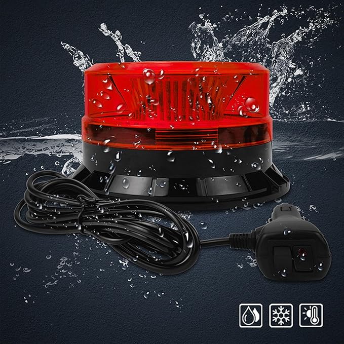 Round Roof Top Strobe Light - High Visibility 36 LED Strobe Light, Beacon Light with Magnetic & Rubber Base for Trucks, Construction Vehicles, Snow Plow & Emergency Vehicles (Red)