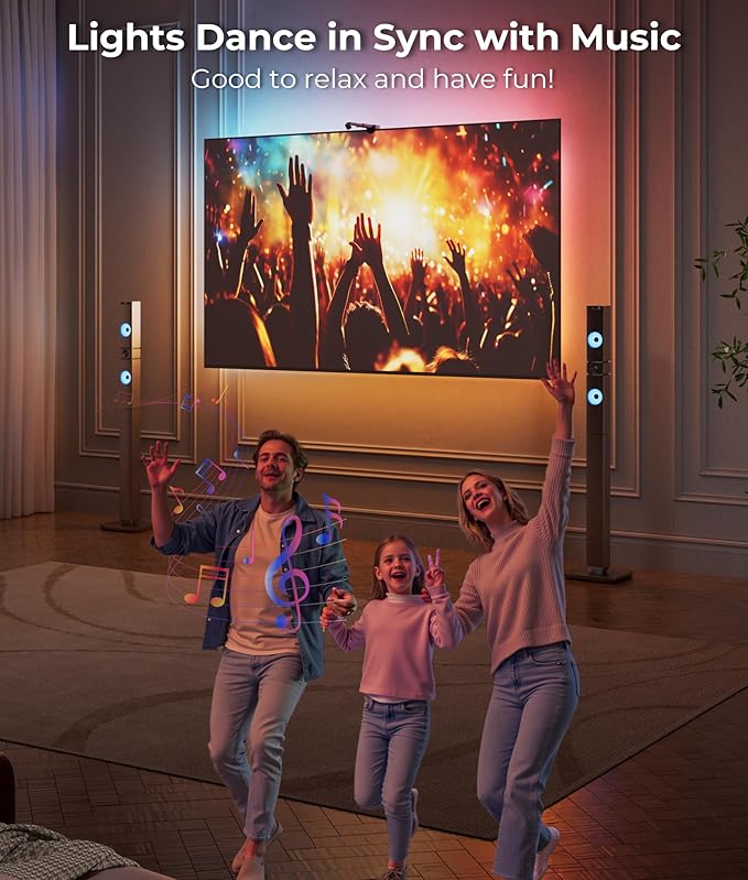 TV Backlight LED 15ft - TV Backlight Sync to Screen PC Monitor for 55-75 Inch RGB LED Strip Lights Cuttable with Sensor Smart App Control Game & Music Sync Color Changing Light for Home Decor