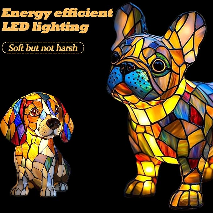 Corgi Lamp & Dog Breed Night Lights - Stained Resin Tabletop Lamp with Warm Ambient Glow, Vintage Animal Decor for Bedroom/Office, Dachshund