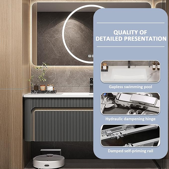 Bathroom Vanity Set - Bathroom Vanity with Sink Include Led Smart Defogging Mirror Cabinet & Ambient Lighting | Wall Mounted Bathroom Vanities (46'')