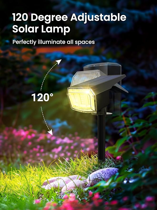 Solar Spot Lights Outdoor, 9 Lighting Modes RGB, Solar Lights Outdoor Waterproof IP65, 63 LED Landscape Spotlights for Holiday Decorations