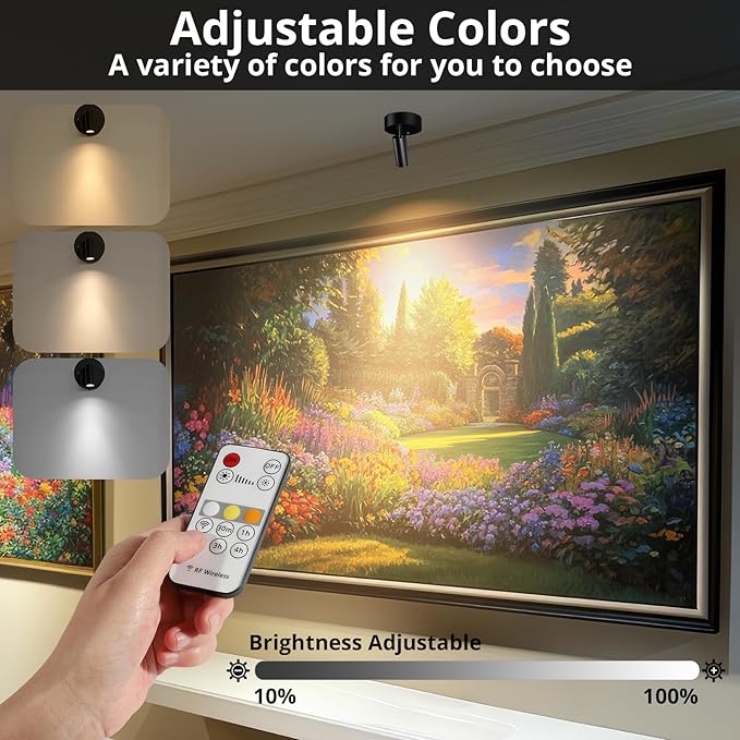 Spotlight Indoor, Wireless Battery Operated with Remote,Uplight Indoor Down Light for Picture on Wall, Plant Spotlight Dimmable Timer, Ceiling Lights Painting for Trees Plant, Black 4 Pack