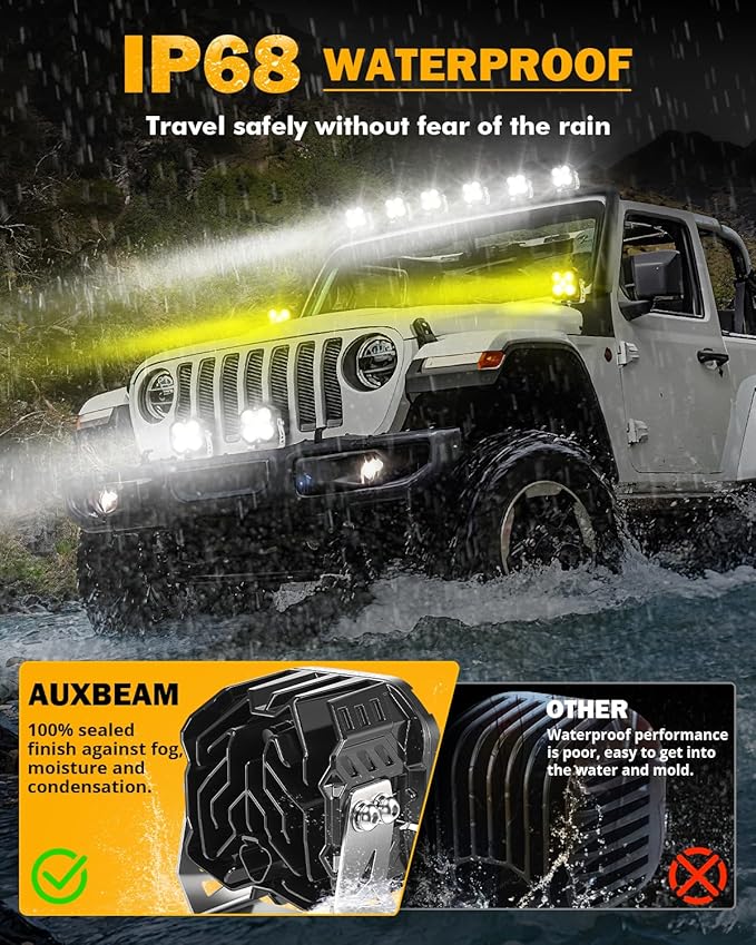 Auxbeam XP Ultra Series LED Pod Light, 4 Inch 15200LM Driving Off-Road Cube Ditch Spotlights with Amber DRL, Hyper Spot Flood Combo Beam Auxiliary Work Light with Cover for 4x4 Jeep Ford ATV UTV