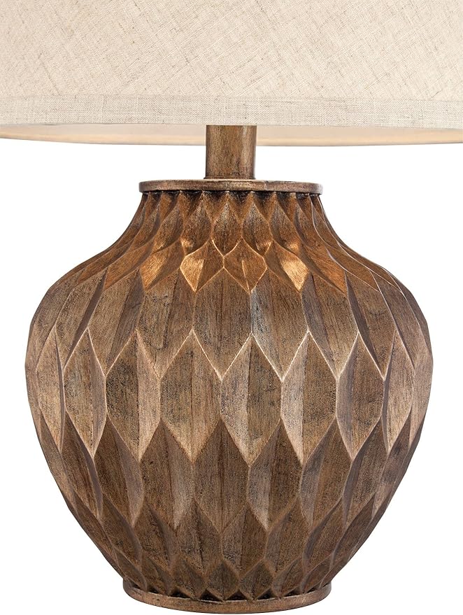 360 Lighting Buckhead Modern Accent Table Lamp 22" High Warm Bronze Brown Sculptural Geometric Textured Urn Tapered Fabric Drum Shade Bedroom Living Room House Home Bedside Nightstand Office
