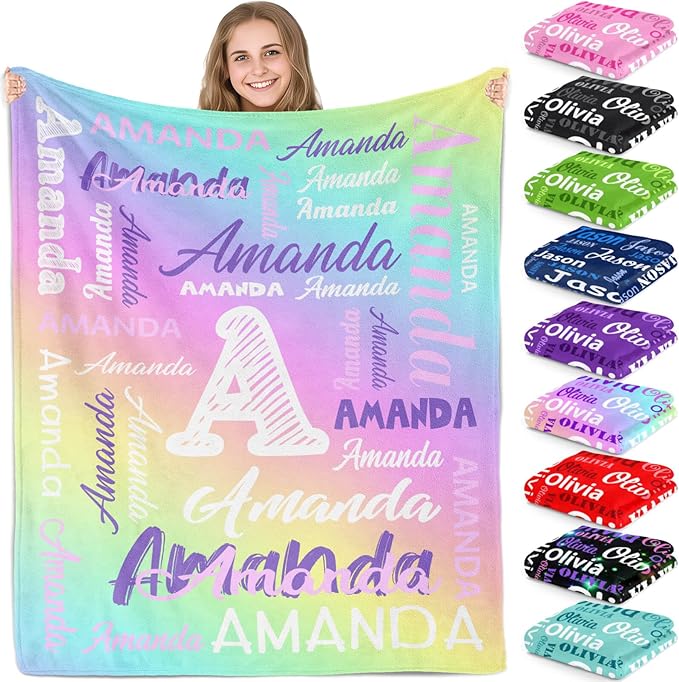 Personalized Name Blankets and Throws, Custom Blanket with Name, Personalized Blanket Gifts for Women Men Custom Soft Fleece Blanket with Names