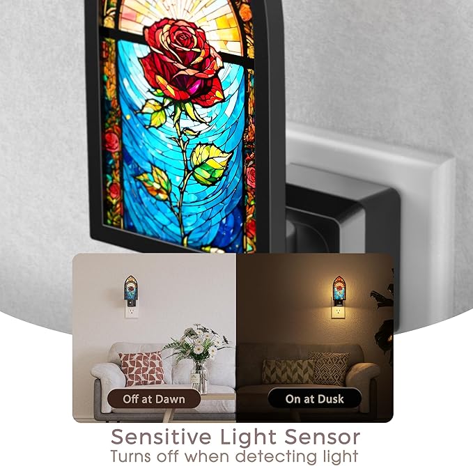 Briignite Night Lights Plug into Wall, Gothic Night Light Vintage Style, Adjustbale Brightness, LED Warm White 3000K Nightlight with Auto On Off Light Sensor, Bathroom, Bedroom, Hallway