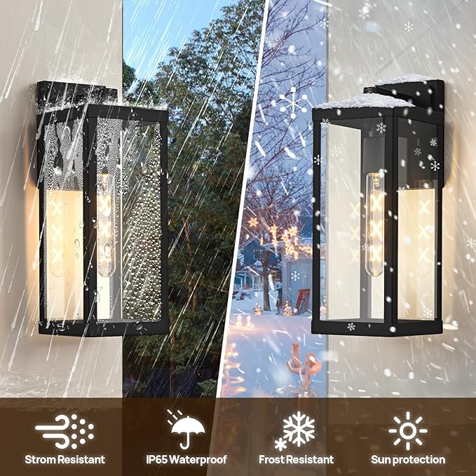 Black Outside Lights for House 15" H Outdoor Wall Sconce Waterproof Large Exterior Light Fixtures for Garage, Doorway, Porch, Patio,1 Pack